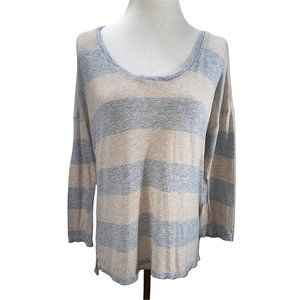 Soft Joie Striped Easy Fit Gray Taupe Oversized Stretch Knit Top Tee T-Shirt